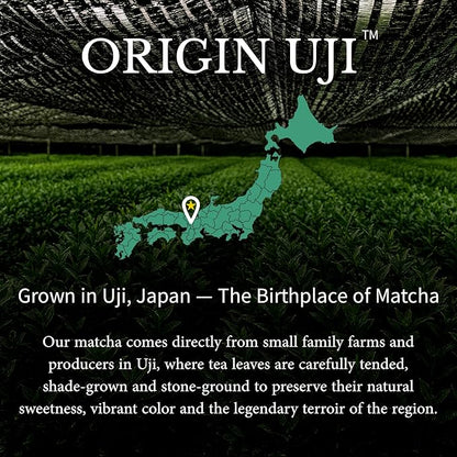Origin Uji Superior Ceremonial Grade Matcha Powder, Yabukita Single Cultivar, First Harvest, Shade-Grown, Stone-Milled by Level 10 Tea Master from Uji, Kyoto, Japan