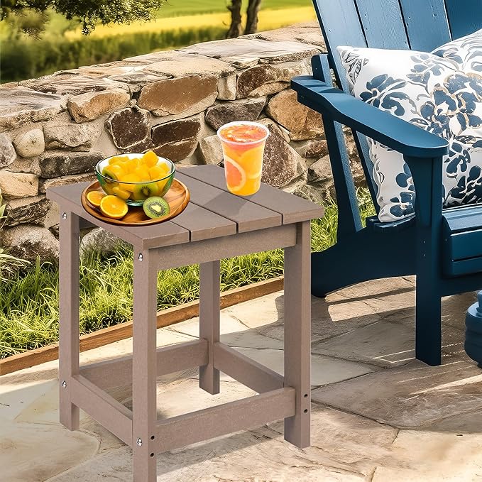 LZRS Adirondack Square Outdoor Side Table for Patio, Pool Composite Patio Table,HDPE End Tables for Backyard,Pool, Indoor Companion, Easy Maintenance & Weather Resistant(Weather Wood)