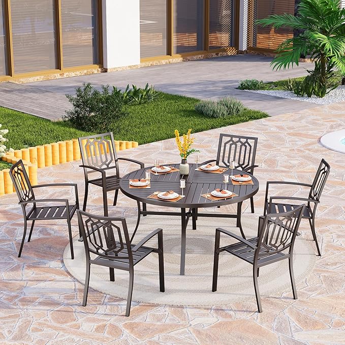 PHI VILLA Set of 6 Stackable Wrought Iron Patio Dining Chairs, Portable Black Outdoor Bistro Deck Metal Chairs, Support 300 lbs, Ideal for Garden, Backyard, Lawn