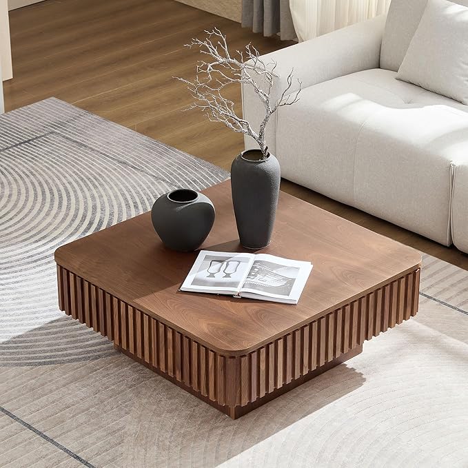 KEVINSPACE Lift Top Coffee Table Square Coffee Tables for Living Room Furniture Small CoffeeTable with Large Hidden Storage Center Table Mid Century ModernTable Rustic Walnut 35.43" W x14.57-24.5" H