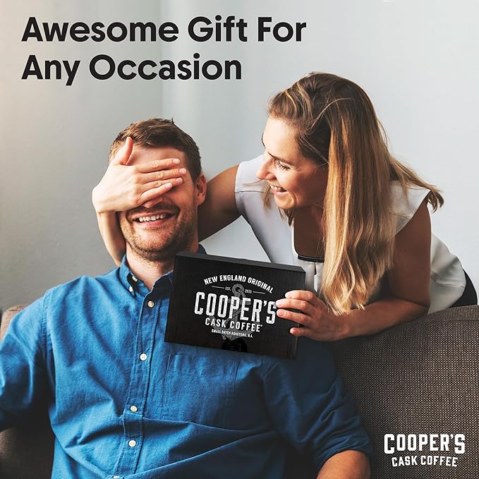 Bourbon & Whiskey Barrel Aged Coffee Box Set with Four Whole Bean Single Origin Coffees (Colombia, Sumatra, Ethiopia, Rwanda) Premium Small-Batch Gourmet Roasted Coffee Gift (Pack or 4)