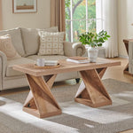 Load image into Gallery viewer, OKD Modern Coffee Table, 48" Twisted Center Table with Wood Thickened Pedestal, Rectangular Rustic Living Room Table, Farmhouse Storage Low Cocktail Tea Table, Light Tree Knot