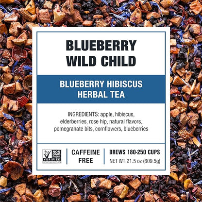 Tiesta Tea - Blueberry Wild Child, Loose Leaf, Blueberry Hibiscus Herbal Tea, Premium Non-Caffeinated Blend, Hot or Iced & Brews Up to 250 Cups, 16oz Bulk Pouch & 5.5oz Refillable Tin Combo