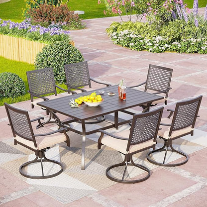 PHI VILLA Patio Swivel Dining Chairs Set of 2, Outdoor Chair with Cushions, Patio Furniture Chair with Armrest, Black