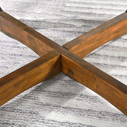 Round Coffee Table for Living Room, Soild Wood Walunt Center Coffee Tables with Cross Legs,33.5” Mid-Century Circular Cocktail Tables, Easy Assembly, Rustic Brown KFZ3223