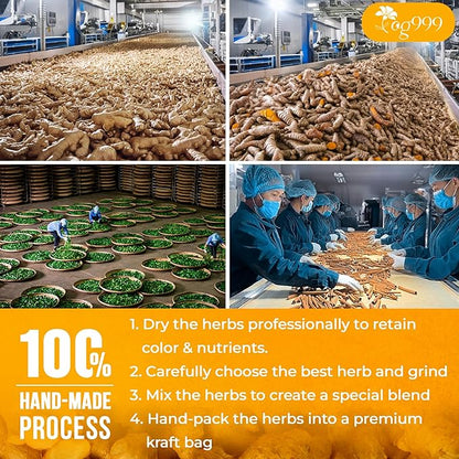 TOG999, 12oz/200 cups Anti-Inflammaheb Loose Leaf Tea | 100% Natural Blend of Ginger, Turmeric, Peppermint, Black Pepper & Cinnamon | Caffeine-Free, Sugar-Free, Gluten-Free, Vegan, Handcrafted