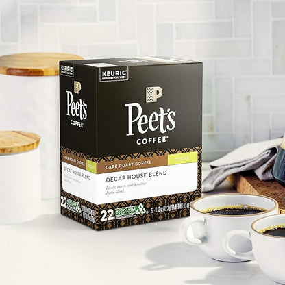 Peet’s Coffee Decaf House Blend K-Cup Coffee Pods for Keurig Brewers, Dark Roast, 22 Pods (Pack of 1, 22 Count Total)