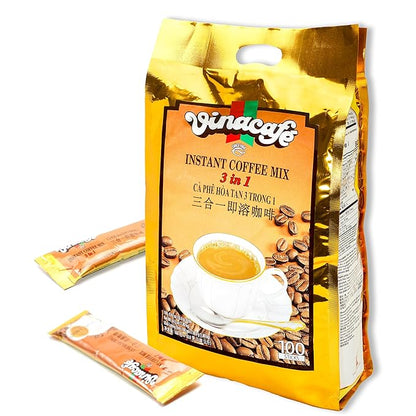 Vinacafe Premium 600 Sticks 3 in 1 Instant Coffee Mix, 100 Coffee Sticks Single Serves in 6 Packs