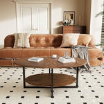 Load image into Gallery viewer, Solid Wood Oval Coffee Table with Cross Metal Legs, 43.3in Modern Industrail Center Table with Open Shelf Cocktail Tea Table for Living Room Bedroom, Rustic Brown 1811NC