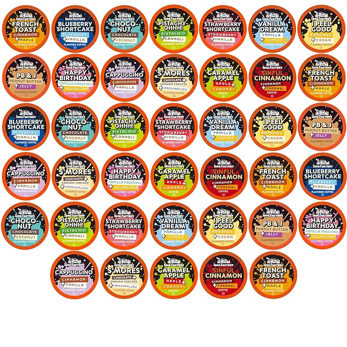 Java Factory Flavored Coffee Pods, Assorted Sampler, Variety Pack, Compatible with K Cup Brewers Including 2.0, 40 Count