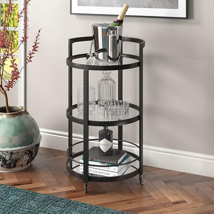 Henn&Hart 21" Wide Round Bar Cart in Blackened Bronze, Bar Carts for the Home