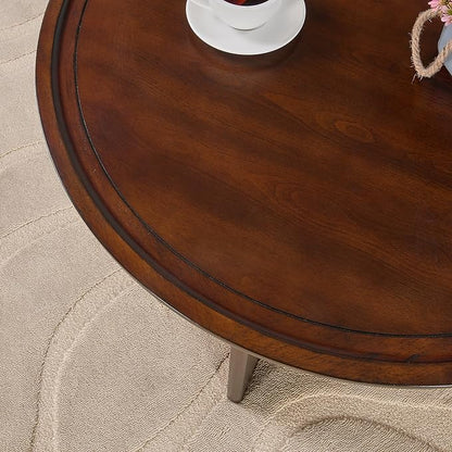 MODERION Round Tray Top Coffee Table with Storage Shelf, Farmhouse Wood Cocktail Tables, Living Room Center Tea Table-, 31.9" Dia x 17.7" H, Easy Assembly Dark Cherry Red YKFZ-D0036-DCR
