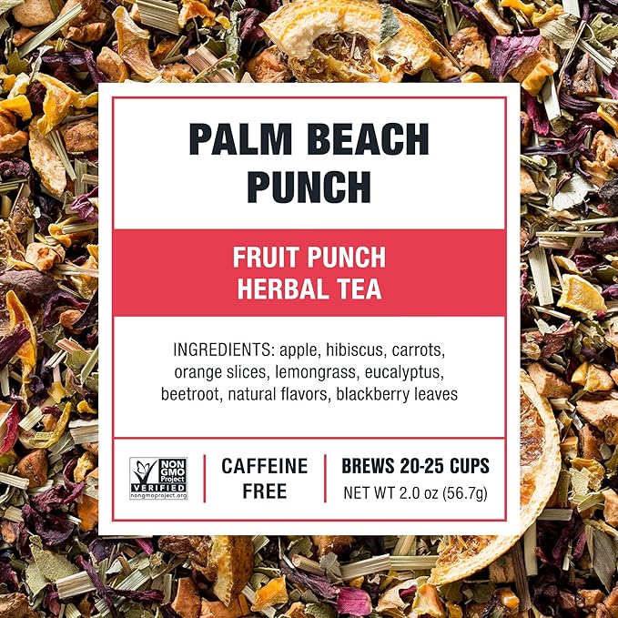 Tiesta Tea - Palm Beach Punch, Loose Leaf, Fruit Punch Herbal Tea, Caffeine-Free Tropical Blend with Apple and Orange, Brew Hot or Iced, Resealable Pouch, 25 Cups, 2 Ounce