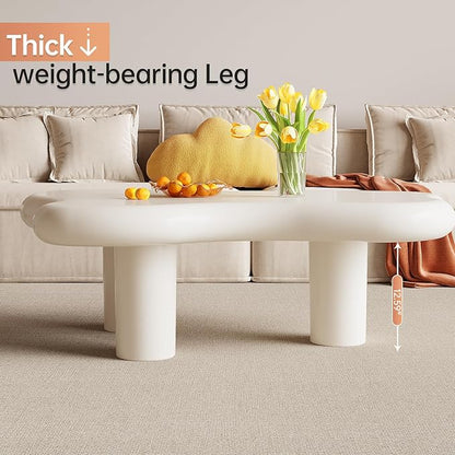 Irregular-Shaped Coffee Table, 39.37" Cream White Center Table with 3 Legs, Cartoon Indoor Tea Table for Living Room, Home Office, Easy to Assemble