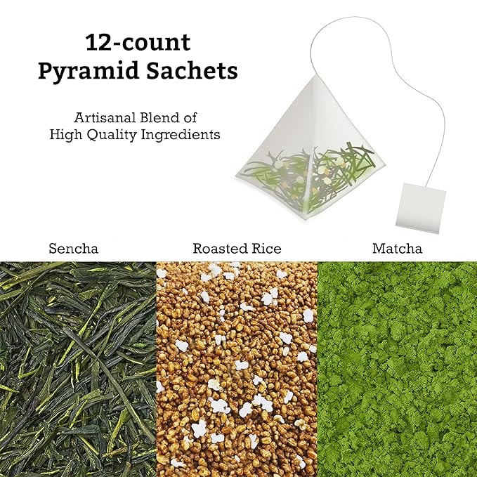 SUGIMOTO TEA Japanese Matcha Genmaicha Green Tea Bags 20 Count Pack of 1