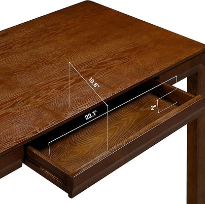 NTC Flow Modern Wooden Rectangle Desk Table with Hidden Drawer – Waterproof & Heat Resistant, Dark Walnut