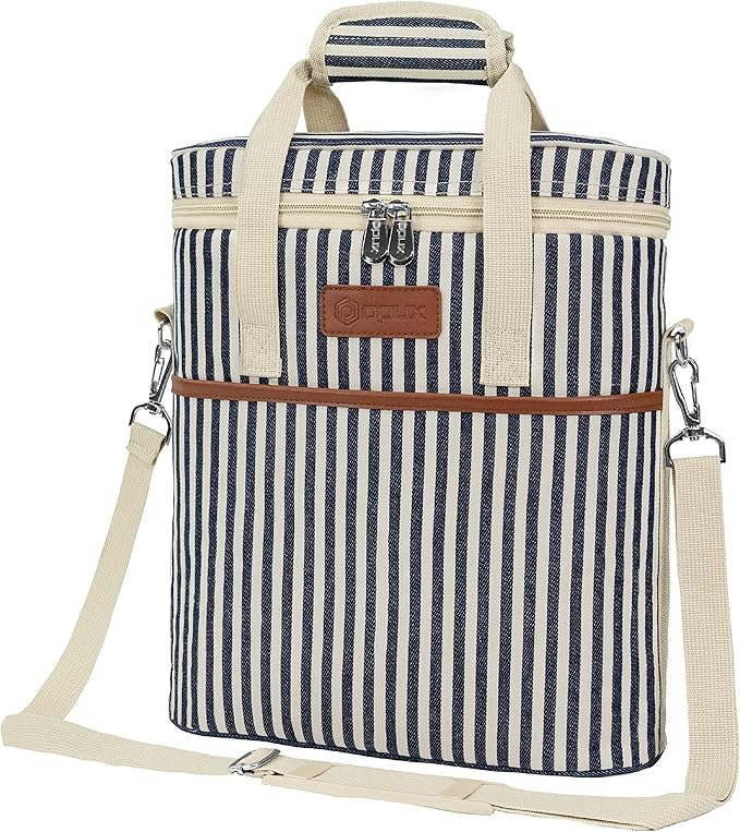 OPUX 3 Bottle Wine Carrier Tote, Insulated Leakproof Wine Cooler Bag, Wine Travel Bag Tote for Picnic BYOB Beach, Portable Wine Bottle Carrying Case, Gift for Wine Lover Women Men Christmas, Stripe