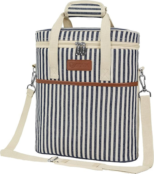 OPUX 3 Bottle Wine Carrier Tote, Insulated Leakproof Wine Cooler Bag, Wine Travel Bag Tote for Picnic BYOB Beach, Portable Wine Bottle Carrying Case, Gift for Wine Lover Women Men Christmas, Stripe