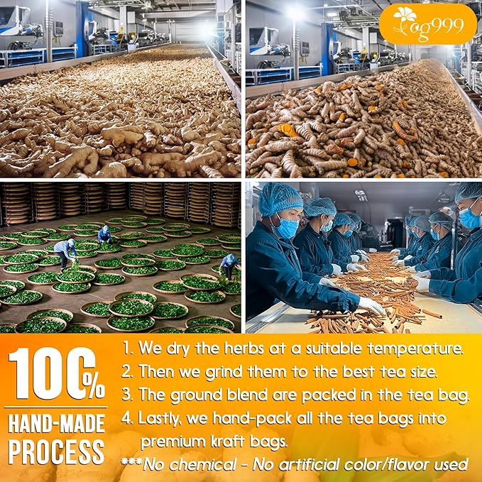 120 Tea Bags - Anti-Inflammaheb Loose Leaf Tea, 100% Natural from Ginger, Turmeric, Peppermint, Black Pepper, Cinnamon. Made with Natural Material Tea Bags. No Sugar, No Caffeine, No Gluten, Vegan.