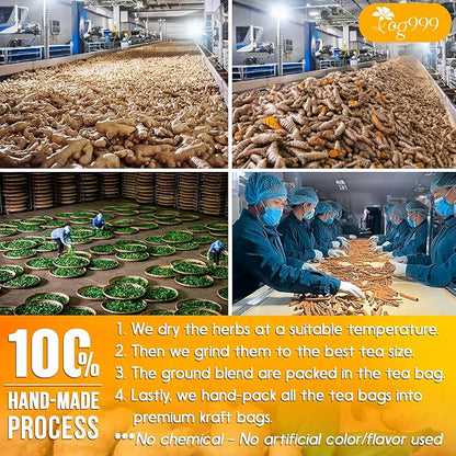 120 Tea Bags - Anti-Inflammaheb Loose Leaf Tea, 100% Natural from Ginger, Turmeric, Peppermint, Black Pepper, Cinnamon. Made with Natural Material Tea Bags. No Sugar, No Caffeine, No Gluten, Vegan.