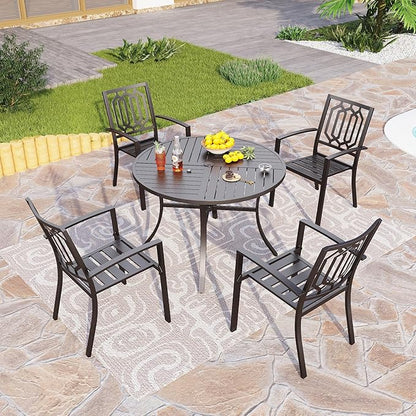 PHI VILLA Set of 4 Stackable Wrought Iron Patio Dining Chairs, Portable Black Outdoor Bistro Deck Metal Chairs, Support 300 lbs, Ideal for Garden, Backyard, Lawn