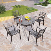 PHI VILLA Set of 4 Stackable Wrought Iron Patio Dining Chairs, Portable Black Outdoor Bistro Deck Metal Chairs, Support 300 lbs, Ideal for Garden, Backyard, Lawn