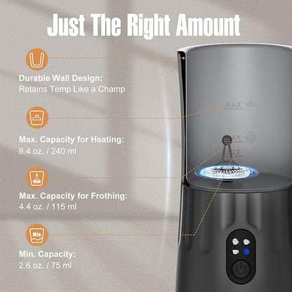 Milk Frother, 4-in-1 Electric Milk Frother and Steamer, Automatic Hot and Cold Foam Maker and Milk Warmer for Coffee, Latte, Cappuccino, Macchiato, Hot Chocolate(Jet Black)