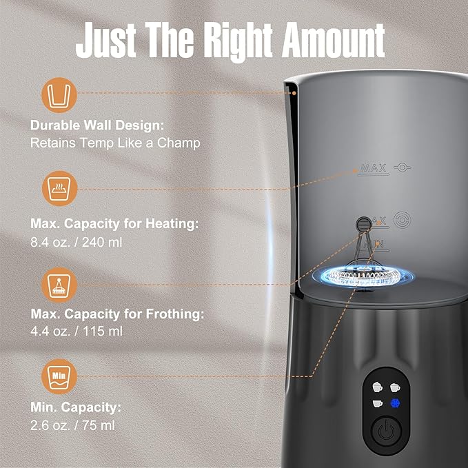 Milk Frother, 4-in-1 Electric Milk Frother and Steamer, Automatic Hot and Cold Foam Maker and Milk Warmer for Coffee, Latte, Cappuccino, Macchiato, Hot Chocolate(Jet Black)