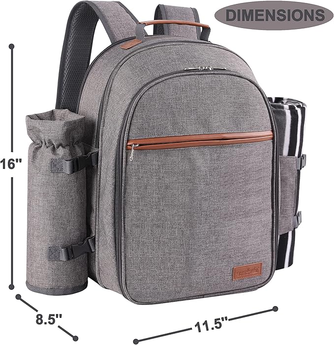 Apollo Walker Picnic Backpack Set for 2 Person with Cooler Compartment, Detachable Bottle/Wine Holder, Fleece Blanket, Plates and Cutlery Set