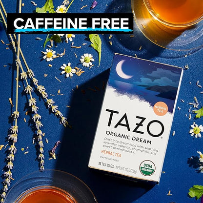 TAZO Organic DREAM Herbal Tea Bags, Caffeine-Free Bedtime Tea, Relaxing Chamomile and Lavender Blend, 96 Total Tea Bags (16ct - Pack of 6)