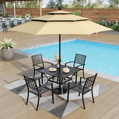 PHI VILLA Wrought Iron Patio Dining Chairs, Stackable Black Outdoor Patio Chairs Set of 4, Metal Patio Chairs, Support 300 LBS, Black