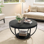 Load image into Gallery viewer, Tribesigns Black Round Coffee Table, 31.7" Modern 2-Tier Circle Coffee Table with Storage Shelves, Accent Cocktail Table Center Table for Living Room