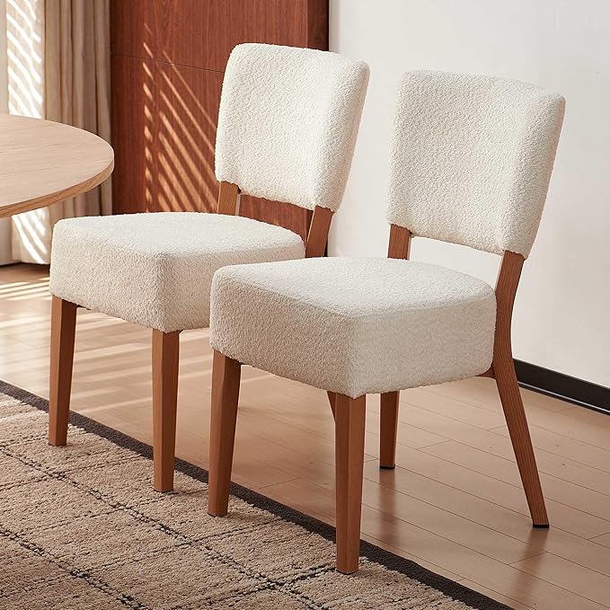 Howtek Modern Dining Chairs Set of 2 with 6.3" Thick Seat Cushions, Space-Saving Stackable Upholstered Kitchen Chairs, Ergonomic Backrest & Metal Legs, White