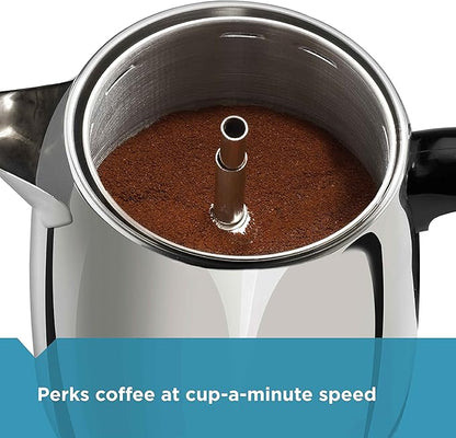 Farberware Electric Coffee Percolator, Stainless Steel Basket, Automatic Keep Warm, No-Drip Spout, 8 Cup