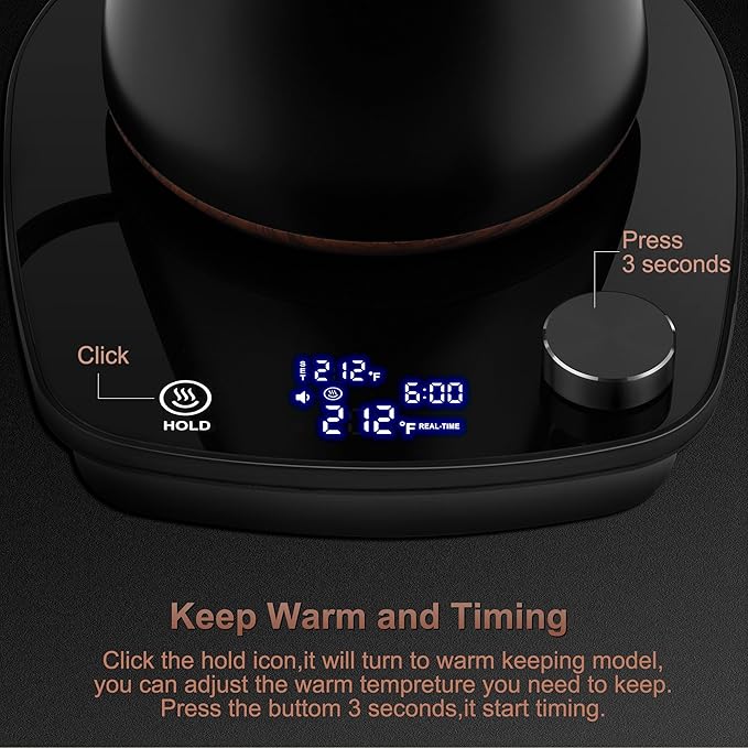 Gooseneck Electric Kettle, Intelligent Temperature Control, Stainless Steel Inner, Quick Heating, for Pour Over Coffee, Brew Tea, Boil Hot Water, 1000W 0.9L Black