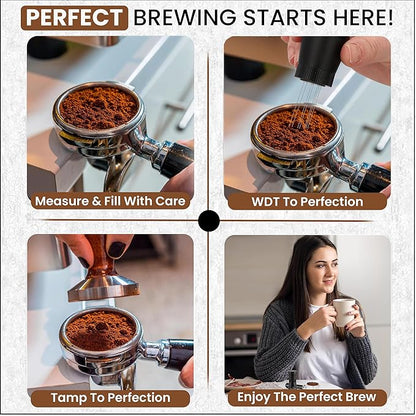 WDT Espresso Tool – Premium 0.35mm Needle Coffee Stirrer for Baristas | Precision Espresso Distribution Tool for Better Extraction with Extra 10 Needles | Matt Black