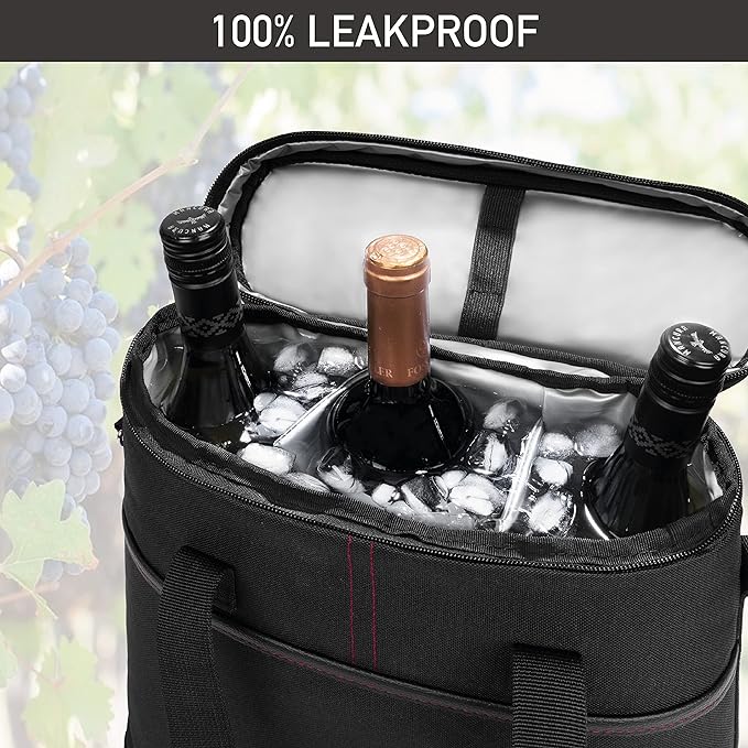 OPUX 3 Bottle Wine Carrier Tote, Insulated Leakproof Wine Cooler Bag, Wine Travel Bag Tote for Picnic BYOB Beach, Portable Wine Bottle Carrying Case, Gift for Wine Lover Women Men Christmas, Black