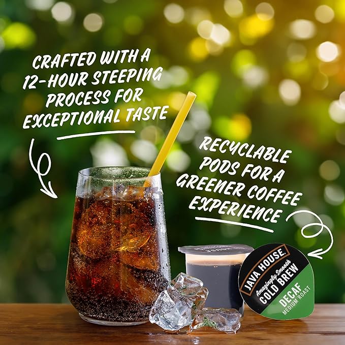 Java House Single-Serve Cold Brew Coffee Pods – Premium 100% Arabica Liquid Concentrate – Smooth & Bold Decaf Roast – 12 Pods – Ready Hot or Iced, Travel-Friendly, TSA Approved