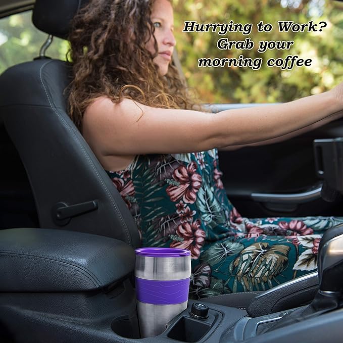 Mixpresso Purple Personal Single Serve Coffee Maker with 14oz Travel Mug, Drip Small Coffee Maker with Auto Shut Off, Reusable Filter, Works with Ground Coffee Only – Not for K-Cup Pods