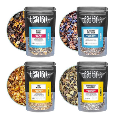 Tiesta Tea - Fruity Tea Sampler Dry Flight Set, Loose Leaf, No Caffeine, Makes Hot and Iced, Assorted Fruit Brews with Mango, Peach, Orange Drinks & More, 8 Resealable Sample Pouches