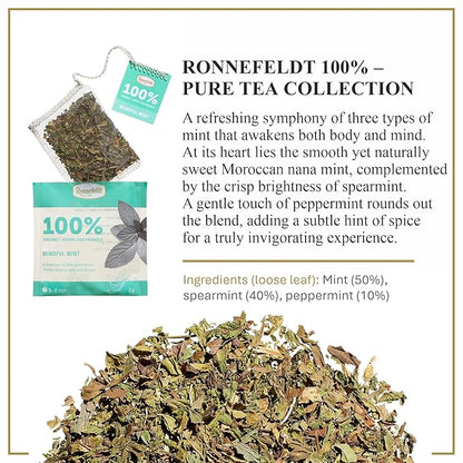Ronnefeldt 100% Mindful Mint – German Herbal Tea with Mint, Spearmint & Peppermint – Loose Leaf in 15 Individually Wrapped Bags – Naturally Caffeine-Free