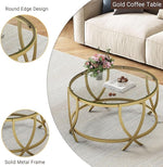 Load image into Gallery viewer, ASYA Round Coffee Table for Living Room, Gold Coffee Table with Tempered Glass &amp; Metal Frame, Modern Glass Living Table for Home&amp;Office