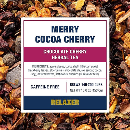 Tiesta Tea - Merry Cocoa Cherry Loose Leaf Tea, Chocolate Cherry Herbal Blend, Non-Caffeinated, Hot or Iced, Makes up to 200 Cups in Resealable Bulk Pouch, 16 Ounce