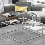Load image into Gallery viewer, Glass Coffee Table, Square Coffee Table for Living Room, Modern Simple Center Table for Office, Home, Small Space, Clear Tempered Glass with Sturdy Metal Frame, 27 x 27In, White
