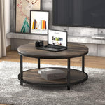 Load image into Gallery viewer, NSdirect 36 inches Round Coffee Table, Rustic Wooden Surface Top &amp; Sturdy Metal Legs Industrial Sofa Table for Living Room Modern Design Home Furniture with Storage Open Shelf(Rustic Brown)