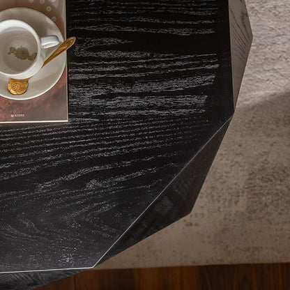 38" Modern Farmhouse Drum Coffee Table, American Retro Style Coffee Table for Office, Dining Room and Living Room, Black