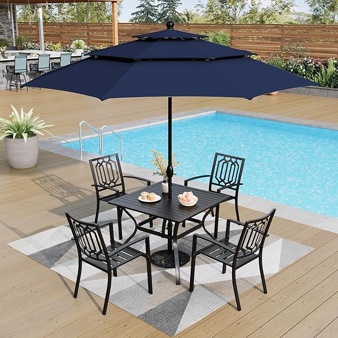 PHI VILLA Set of 2 Stackable Wrought Iron Patio Dining Chairs, Portable Black Outdoor Bistro Deck Metal Chairs, Support 300 lbs, Ideal for Garden, Backyard, Lawn