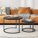 Load image into Gallery viewer, Round Coffee Table Set of 2 End Tables for Living Room,Black Coffee Table Nesting Tables,Living Room Table Wooden Accent Furniture Metal Frame,Sturdy Stacking Side Tables,Easy Assembly