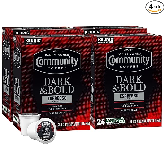 Community Coffee Dark & Bold Espresso Roast 96 Count Coffee Pods, Compatible with Keurig 2.0 K-Cup Brewers, 24 count (Pack of 4)