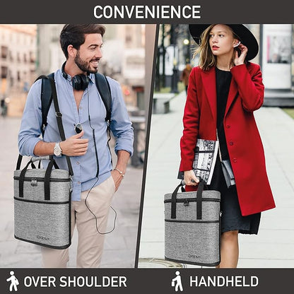 opux 3 Bottle Wine Carrier Tote, Insulated Leakproof Wine Cooler Bag, Wine Travel Bag Tote for Picnic BYOB Beach, Portable Wine Bottle Carrying Case, Gift for Wine Lover Women Men Christmas, Grey
